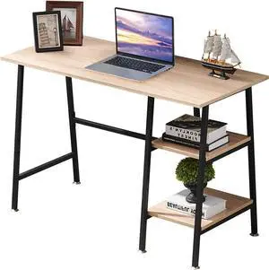VECELO 43 Inch Computer Home Office Desk Modern Simple Writing Desk with Storage for Bedroom Simple Table Modern Student Study Desk,Water Proof, Oak Desk