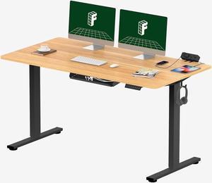 FLEXISPOT EN2 Whole-Piece Standing Desk with Clamp Power Strip, 55 x 28 Electric Stand Up Height Adjustable Desk with Cable Management (Black Frame + 55" Maple Top, 2 Packages)