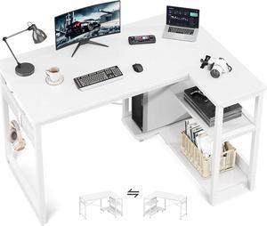 Casaottima L Shaped Computer Desk, 40 Inch Small Corner Desk with Storage Shelves & PC Stand, Reversible Gaming Desk for Bedroom, Modern Writing Study Table for Home Office, White