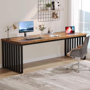 Tribesigns 78.74" Extra Long Computer Desk 2 Person Desk, Double Long Desk with Heavy Duty Metal Frame, Double Workstation Study Desk for Home Office, Brown (Without Chair) (Brown & Black)