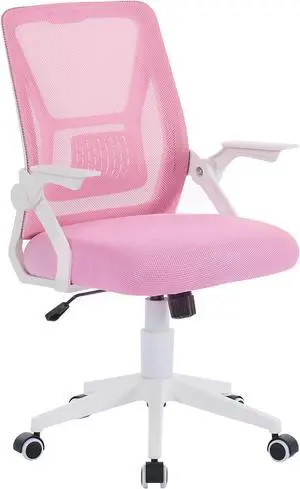 VECELO Mid-Back Swivel Ergonomic Office Chair with Adjustable Arms Mesh Lumbar Support for Computer Task Work, Pink