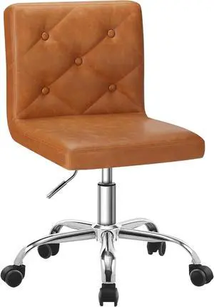 VECELO PU Leather Mid-Back Armless Vanity Chair Adjustable Height 360° Rolling Swivel for Home Office Work