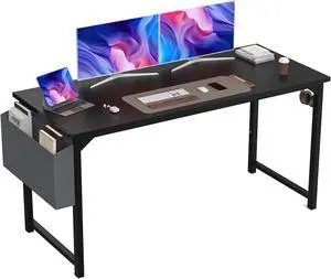 63 Inch Desk Office with Storage, Modern Simple Style Gaming Computer Table for Youth Student Adult, Metal and Wood Home Office Furniture, Black