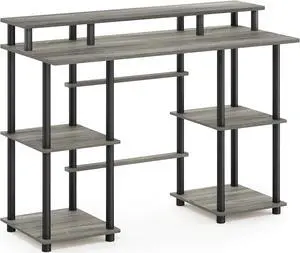 Furinno Turn-N-Tube Computer Desk, French Oak Grey/Black