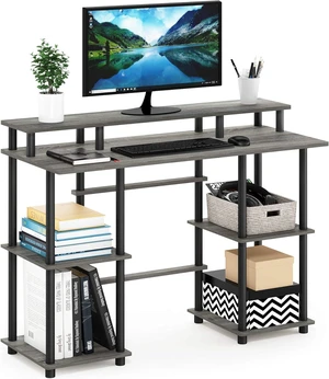 Furinno Turn-N-Tube Computer Desk, French Oak Grey/Black Furinno Turn-N-Tube Computer Desk, French Oak Grey/Black