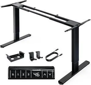 HUANUO 265 lbs Dual Motor Electric Standing Desk Frame, Thick T-Shaped Desk Legs Made of Automotive-Grade Steel, for Max 90 x 31.5 Desktop, Height Adjustable Desk Frame for Home Office, Frame Only