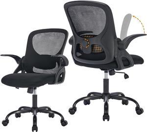 Mesh Office Chair Ergonomic Desk Chair with Up&Down Front&Rear 2 Dimensions Adjustable Lumbar Support and Flip-up Arm Rocking Comfy Swivel Computer Task Chair for Home Office(Black-Black)