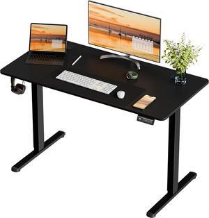 Meilocar Electric Standing Desk, Height Adjustable Desk 48 x 24 Inch Sit Stand Up Desk, Home Office Desk with Splice Board, Computer Desk with Memory Preset, Metal Bracket, Black Frame and Black Top