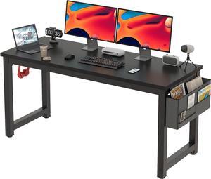 Large Computer Desk - 63 Inch Home Office Desk Study Student Writing Table Gaming Desk Wood Modern Simple Table with Storage Bag & Headphone Hooks, Black