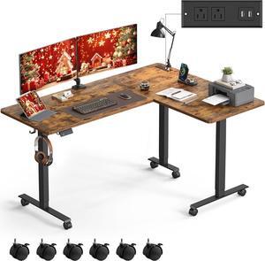 VASAGLE L-Shaped Electric Standing Desk, Corner Desk with Power Outlets, Height Adjustable Computer Desk, Gaming Desk, Memory Function, Easy to Assemble, for Home Office, Rustic Brown ULSD242K01