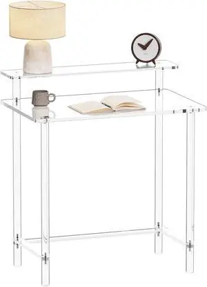 Eglaf Acrylic Desk - Home Office Desk with Monitor Stand - Modern Clear Desk Study Writing Table Computer Desk for Office, Living Room, Bedroom, 31.5" L x 19.7''W x 34.7" H