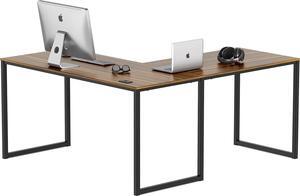 SHW Home Office 55-Inch Large L Shaped Corner Desk, 24" Deep, Walnut