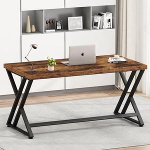 LVB Rustic Wood Computer Desk, Metal Home Executive Office Desk, Industrial Large Gaming Writing Desk with Storage, Wooden Student Study Computer Table for Bedroom Living Room, Rustic Brown, 60 Inch