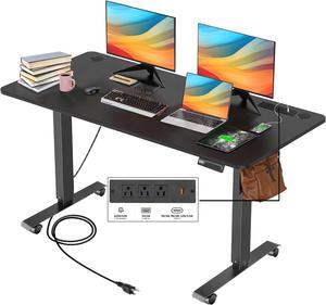 Electric Standing Desk, 55x24in Adjustable Height Computer Desk with Wheels, Sit-Stand Desk with Charging Station, 2 USB Ports, 3 Power Outlets, Spacious Workstation for Home Office(Black)