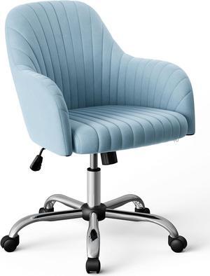 Warmiehomy Velvet Desk Chair for Home Office, Adjustable Swivel Task Chair Modern Computer Vanity Chairs with Arm Rest for Bedroom Living Room Make-up Room, Light Blue