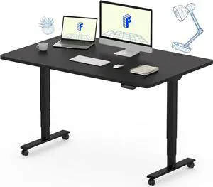 FLEXISPOT E6 Max Dual Motor 3 Stages Standing Desk 48x30 Inch Whole-Piece Board Electric Height Adjustable Desk Stand Up Desk Large Load Capacity(Black Frame + Black Desktop)