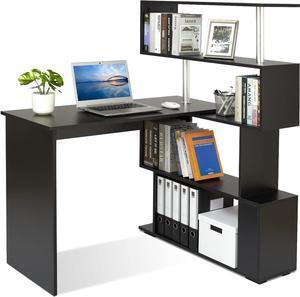 41.7" L Shaped Desk with 4-Tier Storage Shelves, Computer Corner Desk for Study Home Office Living Room (Black)
