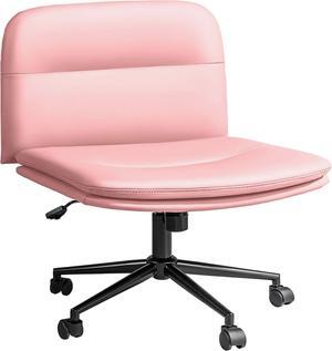 FLEXISPOT Cross Legged Office Chair for Vanity Desk Criss Cross Chair with Wheels Vanity Chair Armless Home Office Desk Chair Comfy Wide Seat Cushion(Pink)