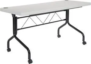 Office Star Resin Multipurpose Flip Training Table with Locking Casters for Home and Office, 5 Feet