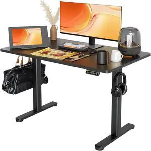 Electric Standing Desk, Adjustable Height Stand up Desk, 48x24 Inches Sit Stand Home Office Desk with Splice Board, Black Frame/Black Top