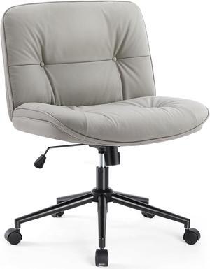 Sweetcrispy Criss Cross Legged Chair with Wheels, Armless Office Desk PU Leather Wide Seat, Swivel Height Adjustable Comfy Computer Task Seating Modern Luxurious Home Room