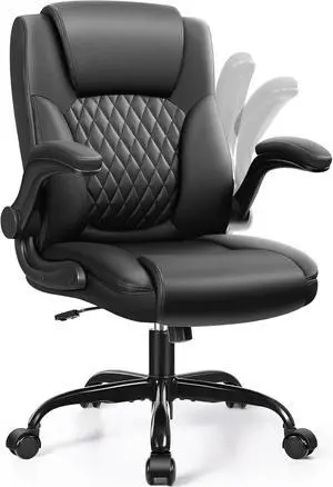 Leather Office Chair, PU Home Computer Desk Chairs with Ergonomic Back Support, 360°Swivel FreeSmall Gmaing Chair with Wheels and Adjustable Armrests, for Short People Use, Black