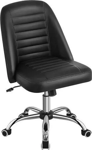 Yaheetech PU Leather Armless Office Chair, Mid Back Desk Chair,Computer Task Chair, Modern Vanity Chair with Rolling Wheels, Metal Base Black