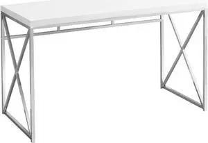 Monarch Specialties I 7205 Computer Desk, Home Office, Laptop, Work, Metal, Laminate, Glossy White, Chrome, Contemporary, Modern