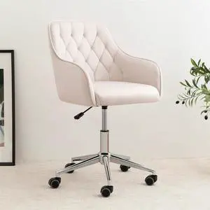 VANSPACE Velvet Office Chair Vanity Chair for Makeup with Wheels and Back Home Office Chair Adjustable Rolling Swivel Chair for Bedroom Vanity Room Beige