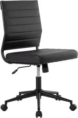 Okeysen Office Desk Chair No Arms, Mid Back Ergonomic Swivel Black Armless Conference Room Chair, Adjustable Height PU Leather Home Desk Chair, Modern Small Rolling Computer Task Chair