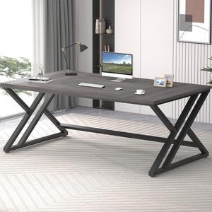 LVB Long Rustic Computer Desk, Industrial Large Wood Metal Office Desk, Modern Pc Study Gaming Writing Table for Two Person, Workstation Executive Desk for Home Bedroom Living Room, Dark Gray, 70 Inch
