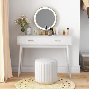 White Small Desk with Drawers - 40 Inch Home Office Study Writing Desk for Bedroom, Vanity Desk with 4 Solid Legs, Modern Computer Desk for Small Spaces