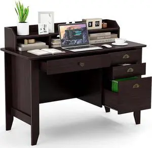WATERJOY 48" Computer Desk with 4 Storage Drawers and Hutch Wood Executive Table for PC Laptop Table