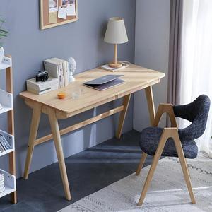 Computer Desk with Drawers, Solid Wood Writing Desk, Mid Century Modern Home Office Desks, Oak Study Table, Small Desk for Bedroom, 29.1 H x 39.4 W x 21.7 D Inches, Natural