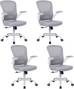 Mesh Office Chair Set of 4, Ergonomic Computer Chair with Flip-up Arms and Lumbar Support, Height Adjustable Home Office Desk Chairs, Grey