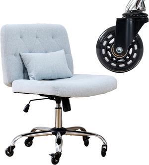 Criss Cross Chair with Wheels, Desk Chair Comfy with Wide Seat, Cross Legged Office Chair, Swivel Vanity Chair with Back, with Lumbar Pillow, Height Adjustable, Armless (Blue)