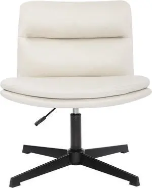 GOTMINSI Cross Legged Office Chair,Armless Desk Chair NO Wheels,Modern Swivel Vanity Chairs with Thickened Cushion,Wide Seat Task Computer Chair for Small Space (Beige)