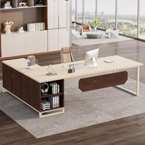 Tribesigns 70.8-Inch Executive Desk with 55-Inch File Cabinet, Large L Shaped Computer Desk with Storage Cabinet and Shelves, Industrial L-Shaped Desk for Home Office, Beige & Walnut