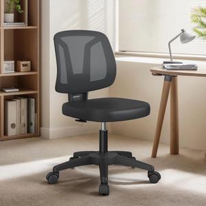 Armless Ergonomic Small Task Desk Office Chair Without Arms Height Adjustable with Rolling Wheels for Small Spaces Adult and Child