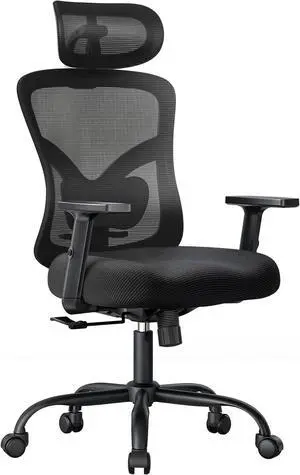 NOBLEWELL Ergonomic Office Chair with Padded Lumbar Support, 2D Headrest, Adjustable Armrests, Upgraded Contoured Seat Cushion, 130° Rocking Tilt, Computer Chair for Home Office, NWOC1-1