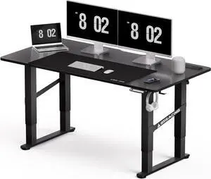 GTRACING 4 Legs Standing Desk with Dual Motor, 55 x 28 Inch Adjustable Height Desk with Power Outlets & LED Lights, Home Office Computer Workstation Sit Stand Up Desk with 3 Memory Preset