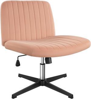 Criss Cross Chair No Wheels Height Adjustable Swivel Vanity Chair for Home Office with Wide Flannel Seat (OrangePink)