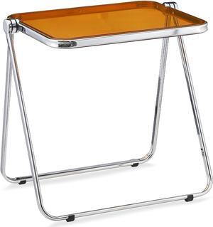 KAIHAOWIN Folding TV Tray Table- Clear Acrylic Foldable Table No Assembly Required Tiny Desk for Home Office Side Table Small Computer Desk for Small Spaces-Tawny