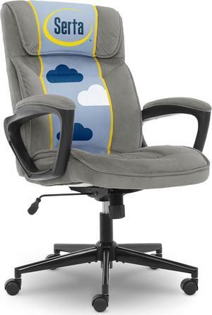Serta Executive Office Chair Ergonomic Computer Upholstered Layered Body Pillows, Contoured Lumbar Zone, Base, Fabric, Black/Grey