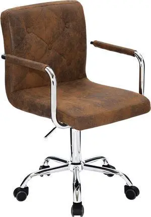 VECELO Rolling Work Desk Chair with Swivel Wheels and Armrests PU Leather Midback Adjustable Height for Home Office/Study, Brown, Set of 1