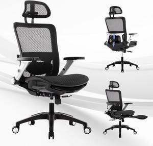 COLAMY Executive Mesh Office Chair with Footrest, Ergonomic Chair High Back with Adjustable Lumbar Support, Computer Desk Chair for Office/Work-Black