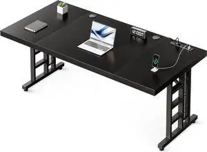 Coleshome 71 Inch Executive Desk with USB Ports, Computer Office Desk, Large Mordern Writing Table, Workstation Business Furniture for Home Office, Black