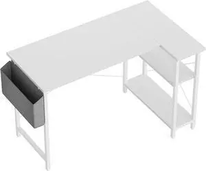 Cubiker L Shaped Desk, 40" Computer Desk with Reversible Storage Shelves Home Office Corner Desk Study Writing Gaming Table, White