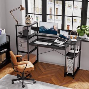 Office Desk with Storage Shelves, 63 Inch Computer Desk with Monitor Stand and Bookshelf, Gaming Desk with CPU Stand Ideal for Study, Writing, PC Work, and Gaming