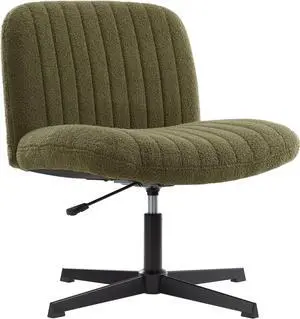 Criss Cross Chair, Velvet Cross Legged Office Chair no Wheels, Armless Wide Seat Desk Chair with Adjustable Height for Home, Vanity, Bedroom (Green)